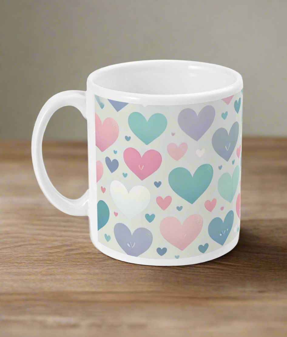 11oz Mug Cute Chic Pastel Love Heart Pattern Design Tea Coffee Gift