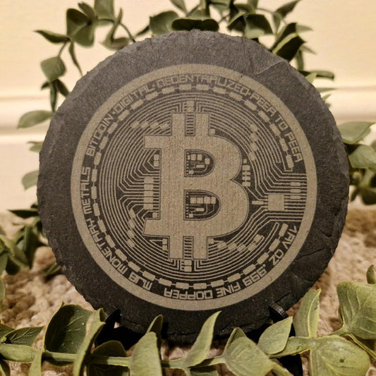 Bitcoin Inspired Round Slate Coaster