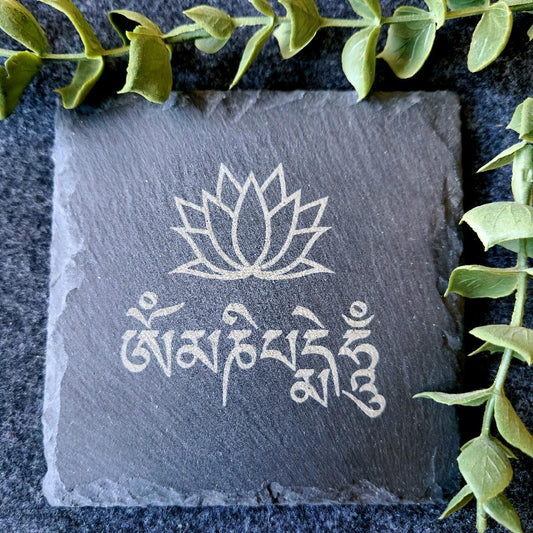 Om Mani Padme Hum Mantra Slate Coaster